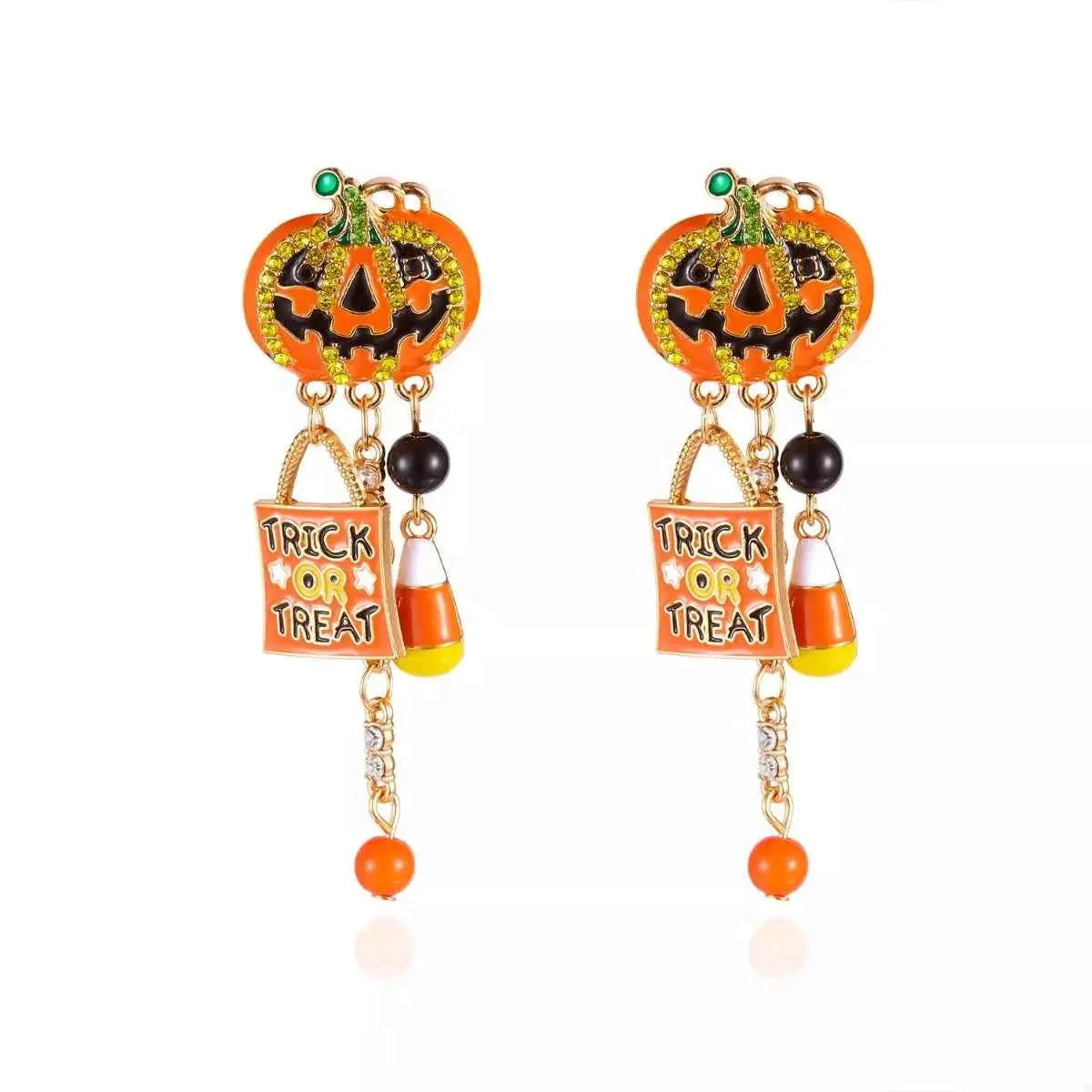 Halloween Rhinestone Pumpkin Drop Earrings
