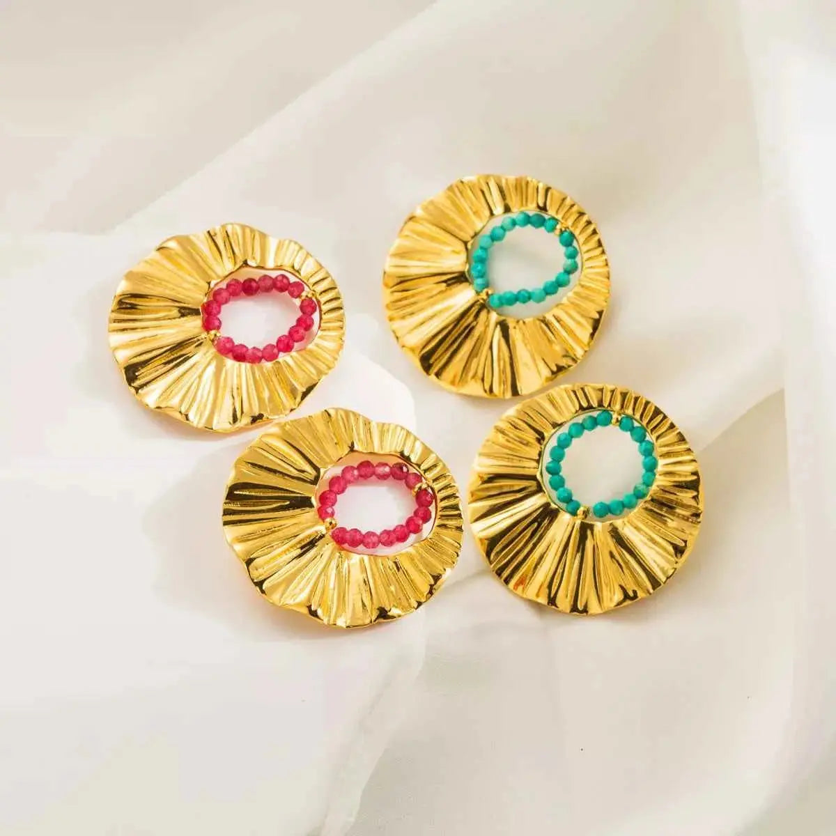 18K Gold-Plated Bead Round Earrings