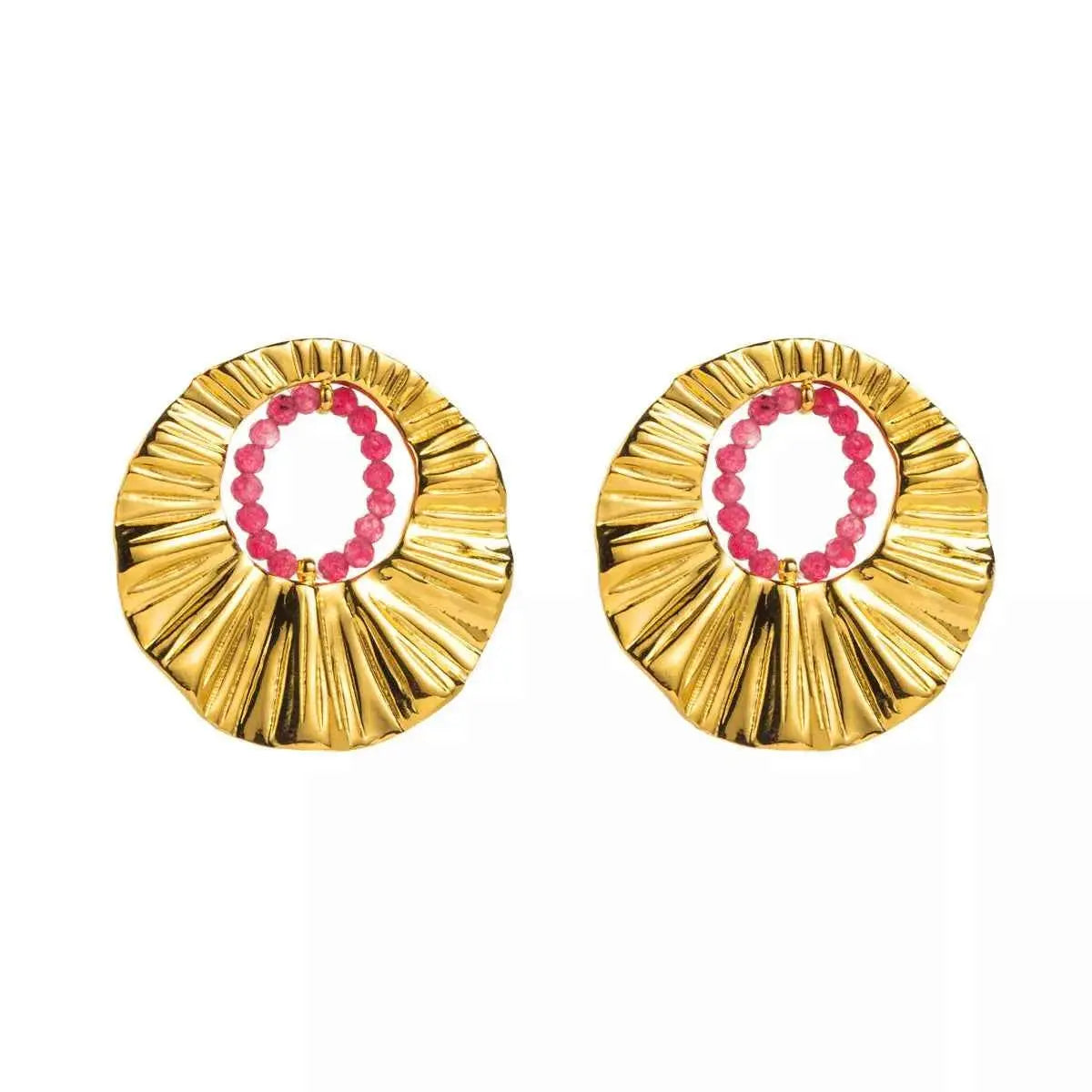 18K Gold-Plated Bead Round Earrings