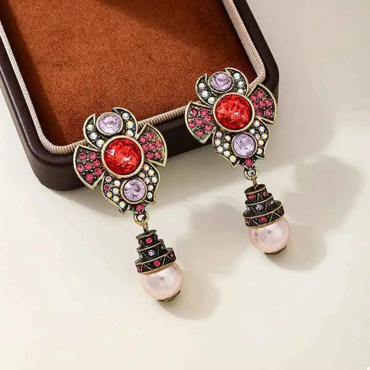 Zinc Alloy Flower Pearl Drop Earrings