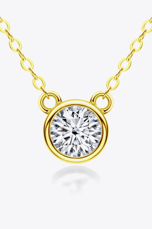 925 Sterling Silver 1 Carat Moissanite Round Pendant Necklace - SmileBen