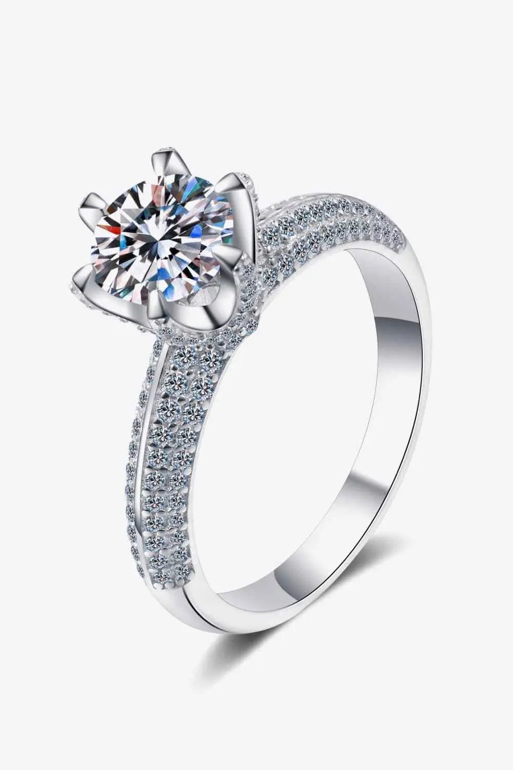 2 Carat Moissanite 925 Sterling Silver Side Stone Ring - SmileBen