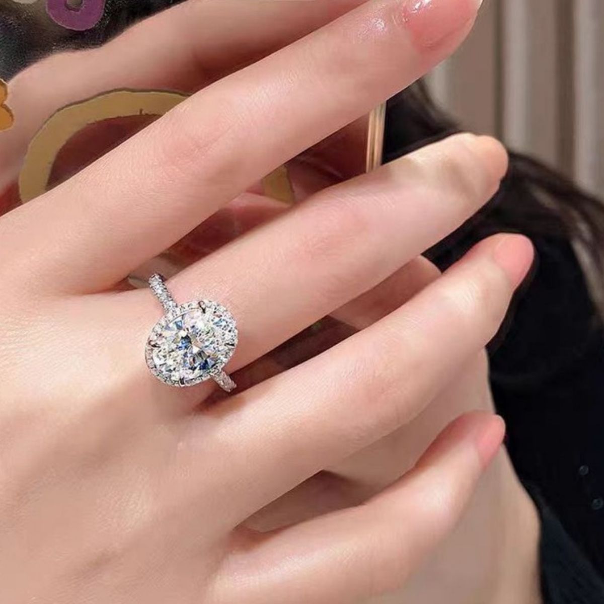 2 Carat Moissanite Oval Ring 925 Sterling Silver With Certificate - SmileBen
