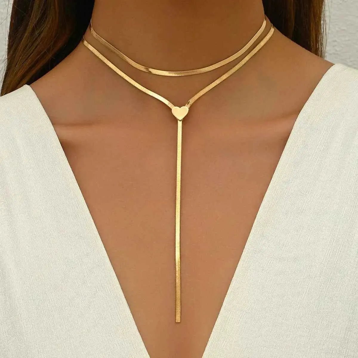 2 Piece 18K Gold - Plated Heart Necklace - SmileBen