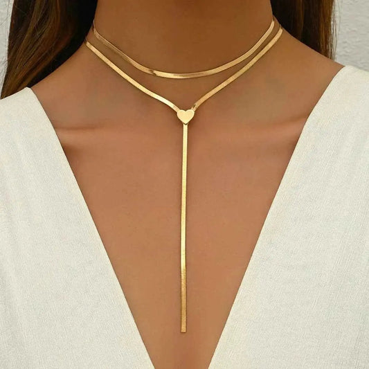 2 Piece 18K Gold - Plated Heart Necklace - SmileBen
