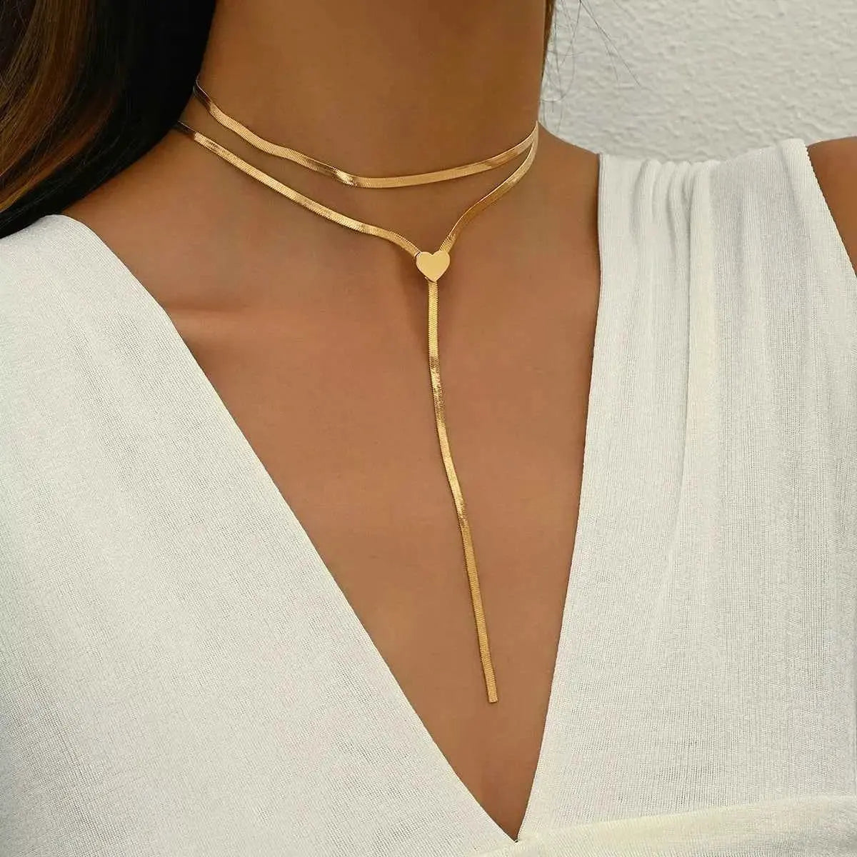 2 Piece 18K Gold - Plated Heart Necklace - SmileBen