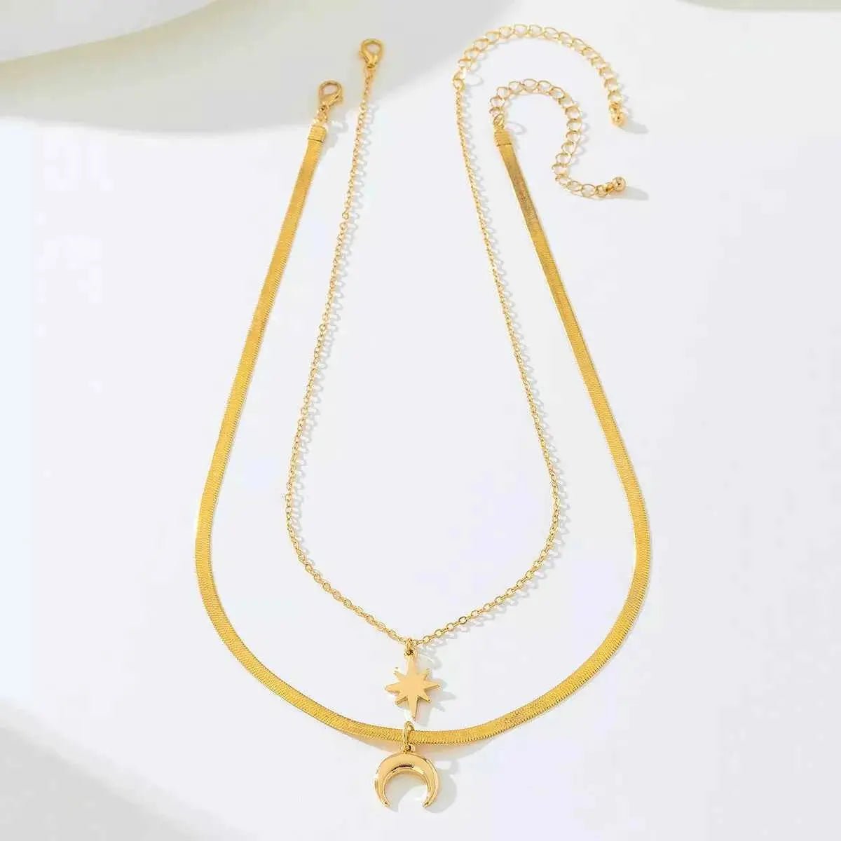 2 Piece 18K Gold - Plated Moon & Star Necklace - SmileBen