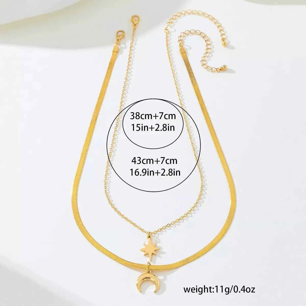 2 Piece 18K Gold - Plated Moon & Star Necklace - SmileBen