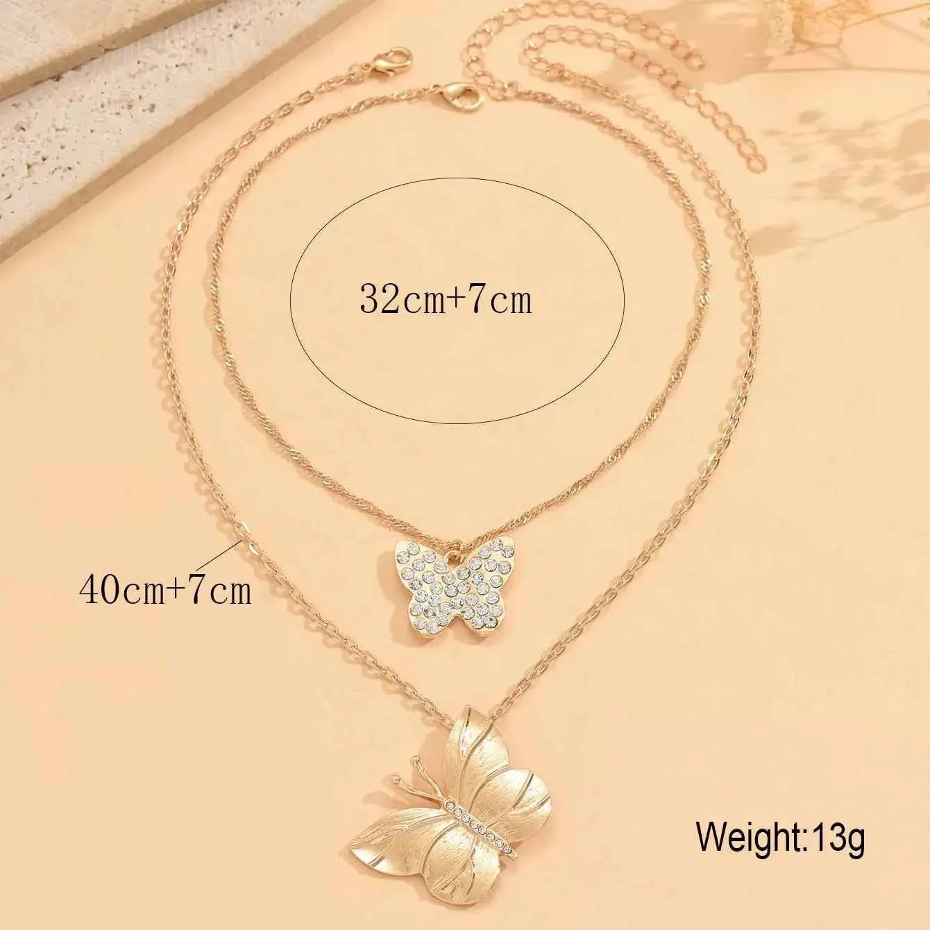 2 Piece 18K Gold - Plated Rhinestone Butterfly Necklace - SmileBen