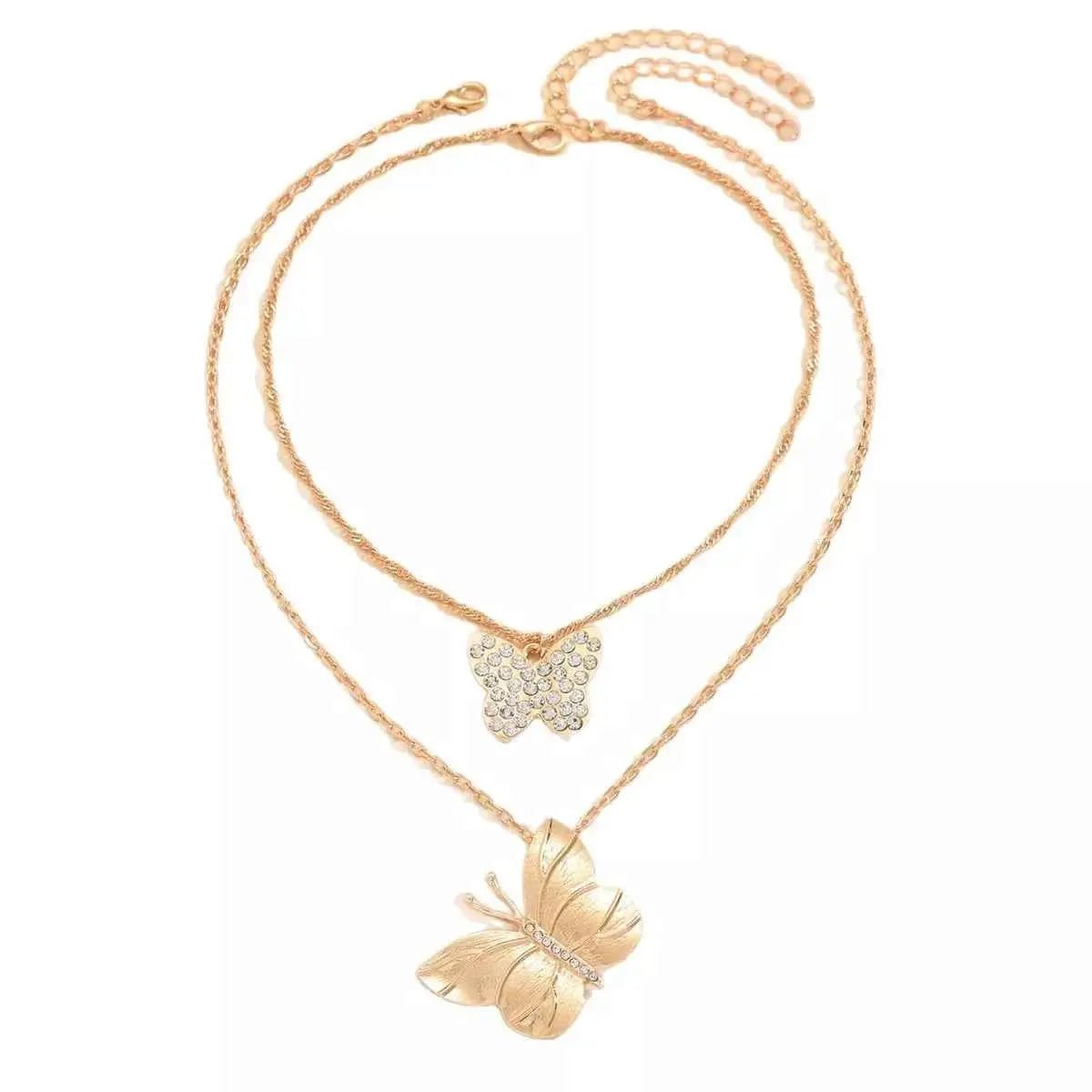 2 Piece 18K Gold - Plated Rhinestone Butterfly Necklace - SmileBen