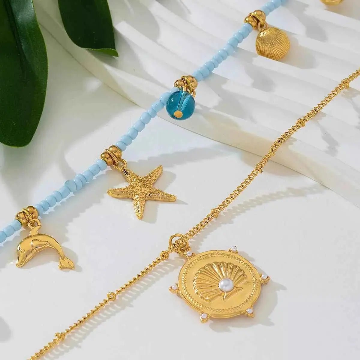 2 - Piece Beaded Charm Necklace with Pendant - SmileBen