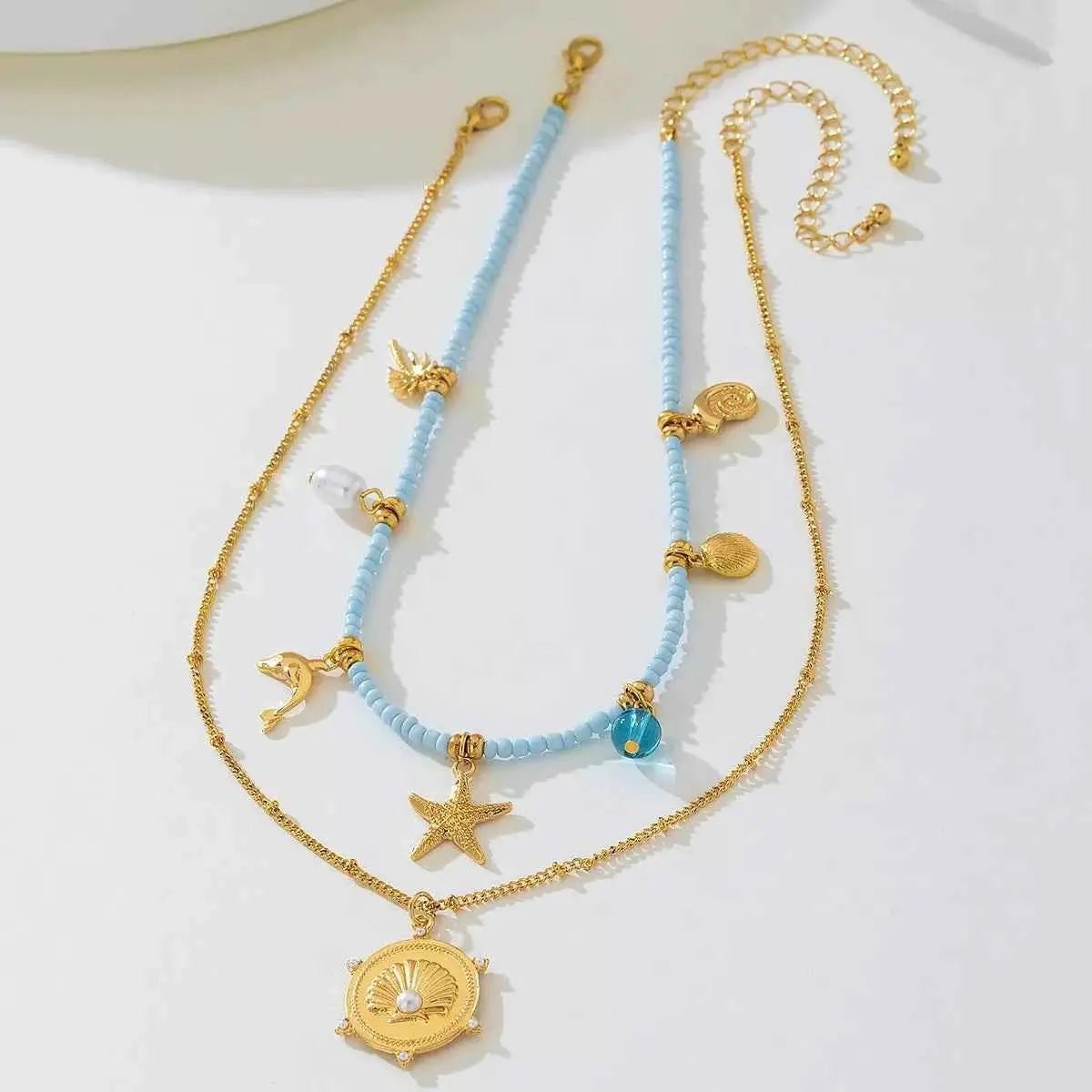 2 - Piece Beaded Charm Necklace with Pendant - SmileBen