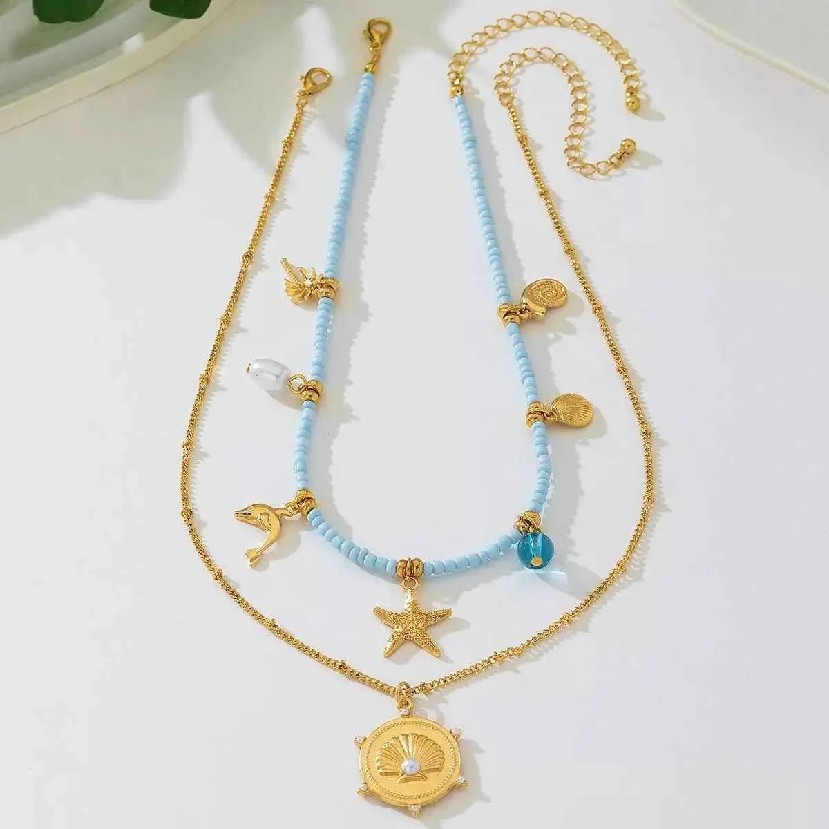 2 - Piece Beaded Charm Necklace with Pendant - SmileBen
