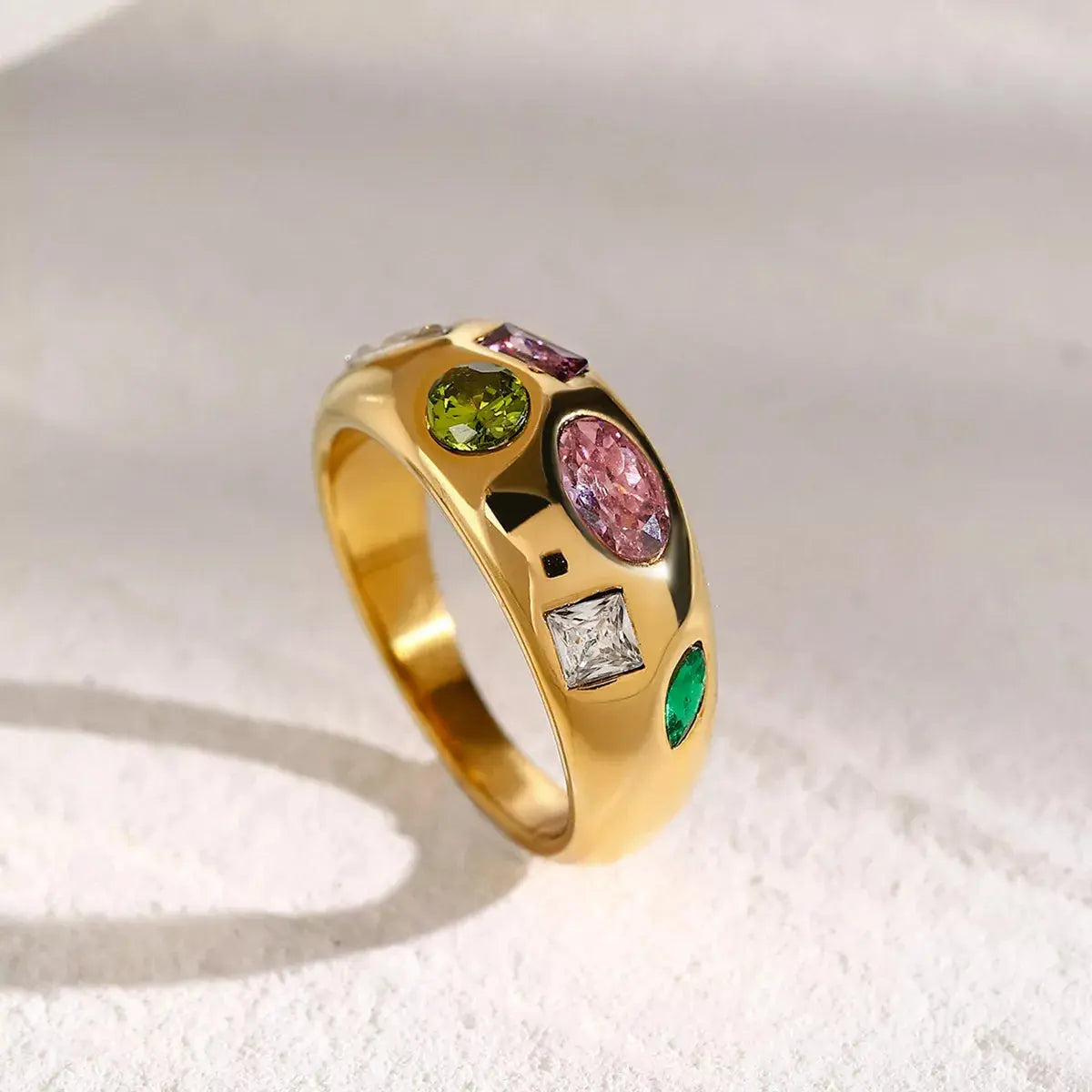 18K Gold-Plated Colorful Zircon Ring - SmileBen