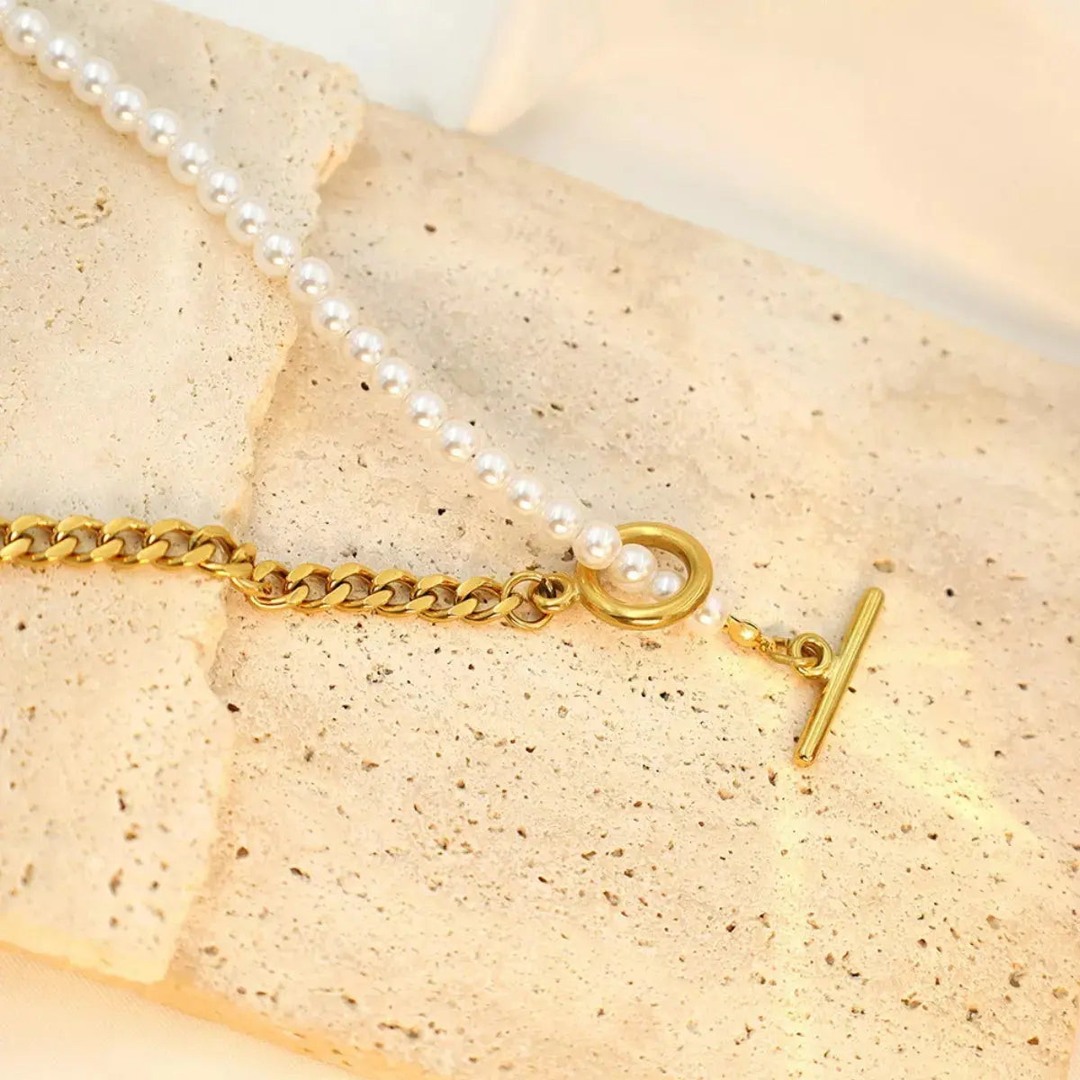 18K Gold-Plated Pearl Toggle Necklace - SmileBen