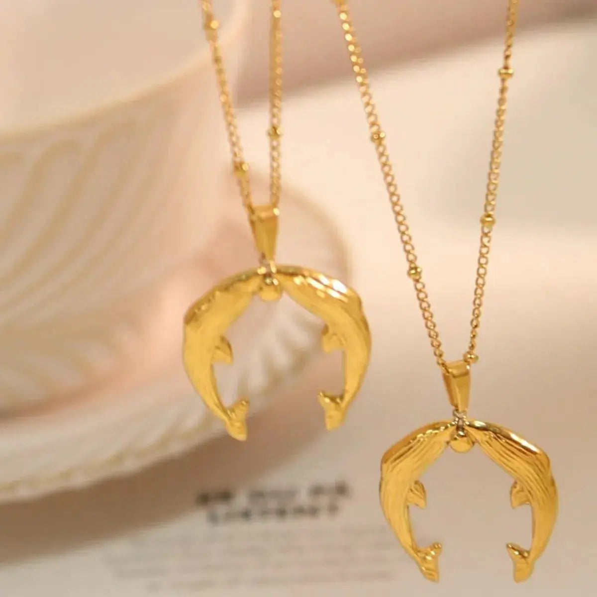 Gold Dolphin Jewelry Set with Necklace and Earrings - SmileBen