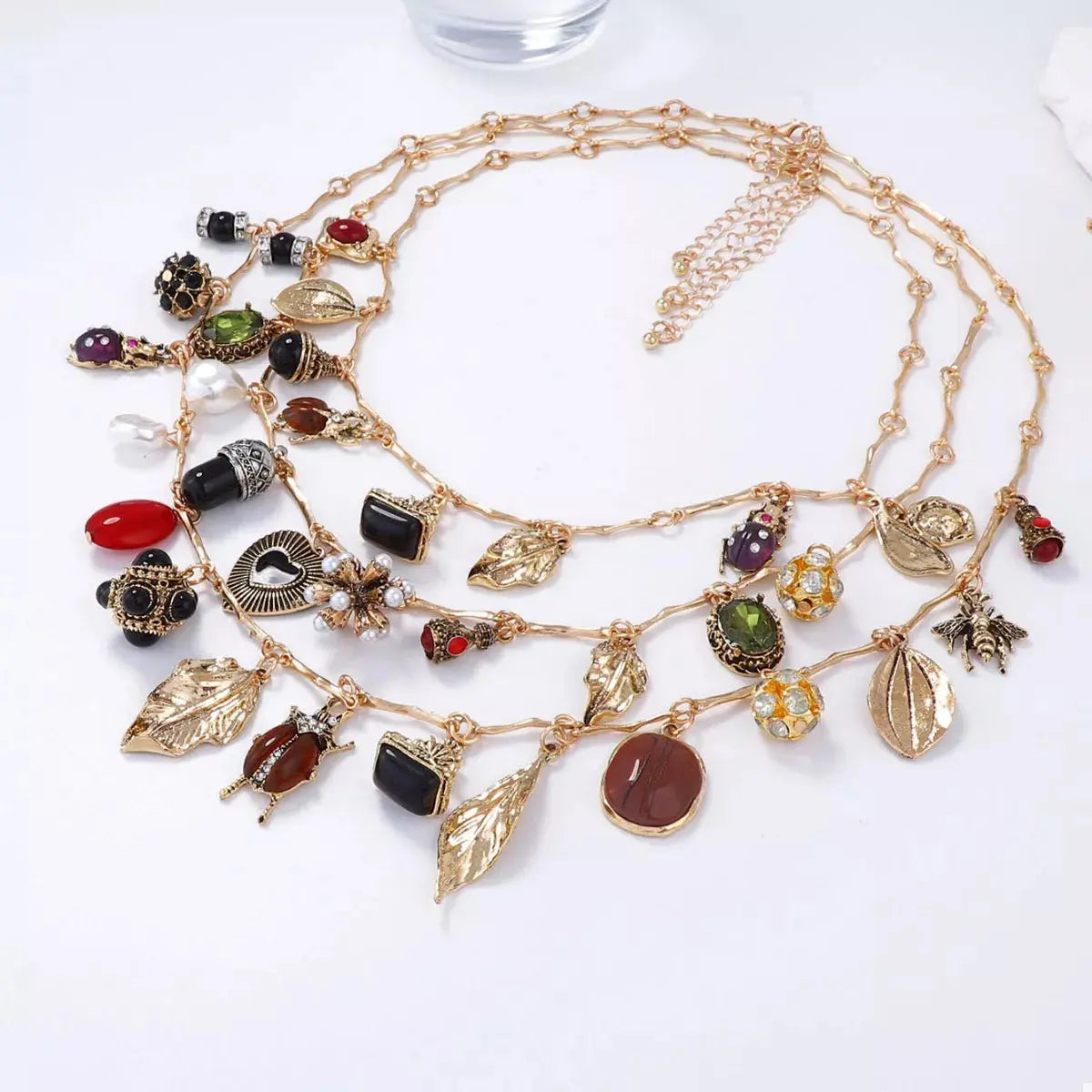 3-Piece 18K Gold-Plated Resin Gemstone Necklace - SmileBen