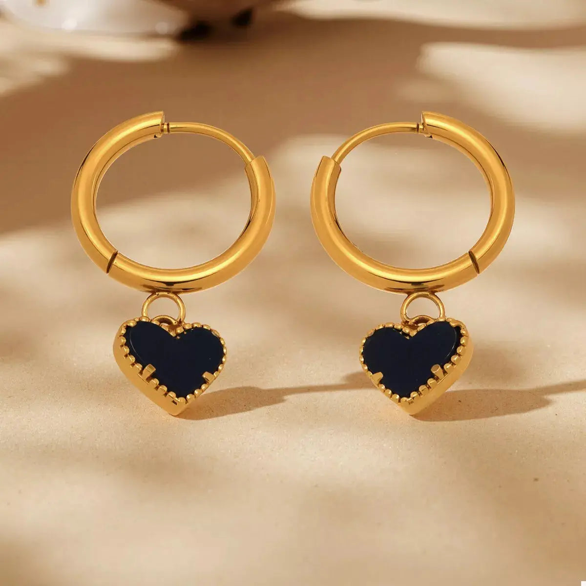 18K Gold-Plated Hoop Earrings with Heart Pendant - SmileBen
