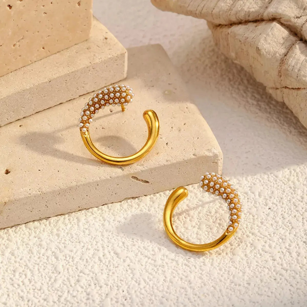 Pearl-Accented C-Hoop Earrings - SmileBen