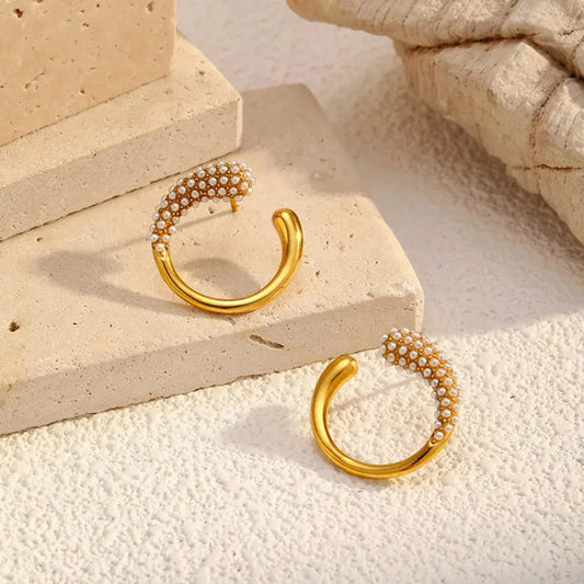 Pearl-Accented C-Hoop Earrings - SmileBen
