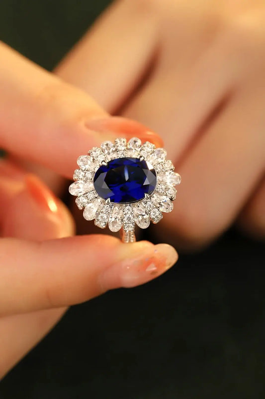 5 Carat Lab-Grown Sapphire Flower Shape Ring - SmileBen