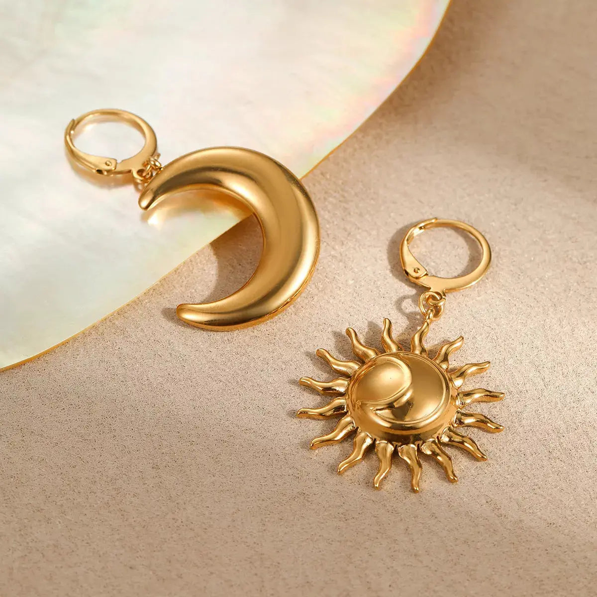 18K Gold-Plated Asymmetrical Sun & Moon Earrings - SmileBen