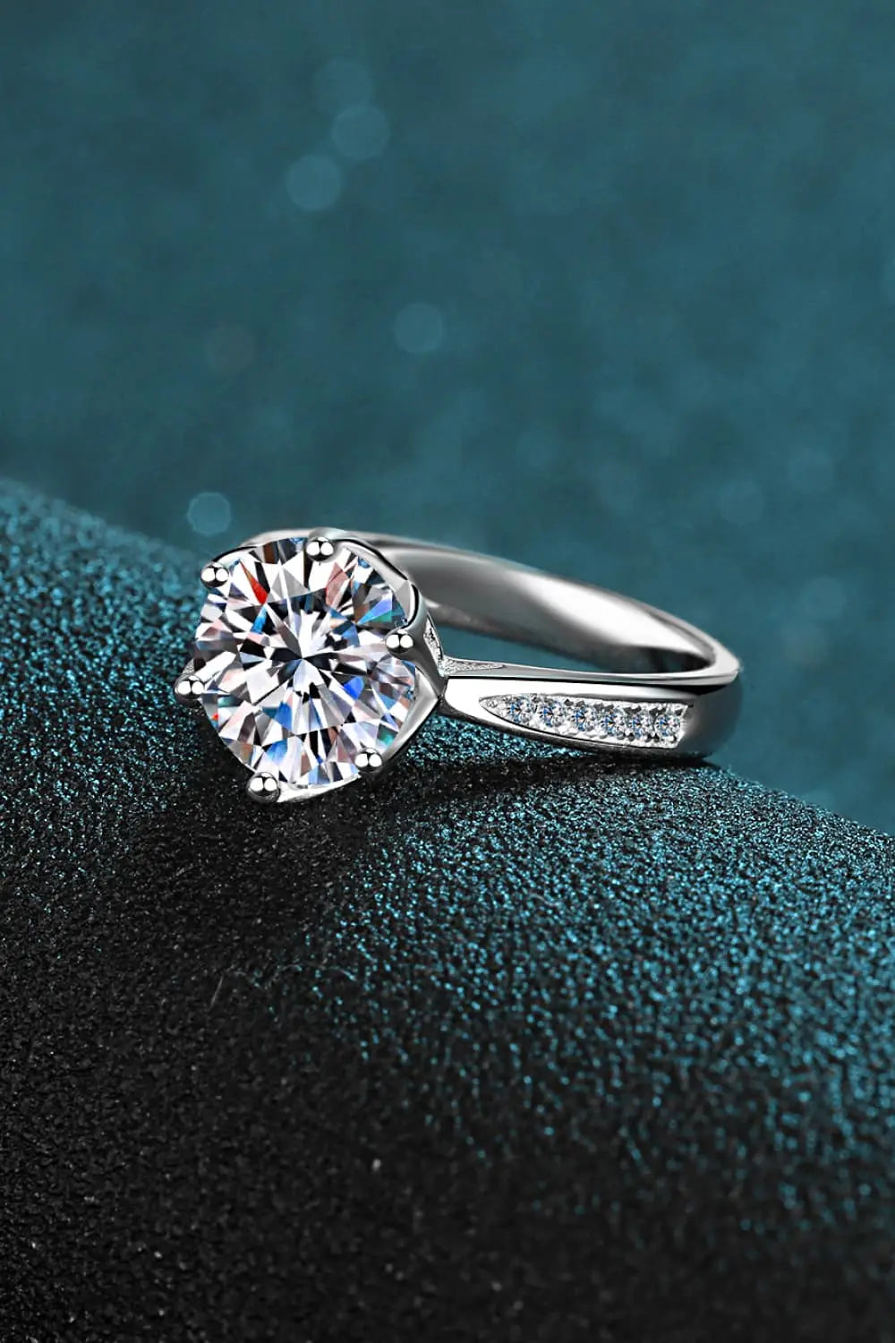 3 Carat Moissanite Rhodium-Plated Side Stone Ring - SmileBen