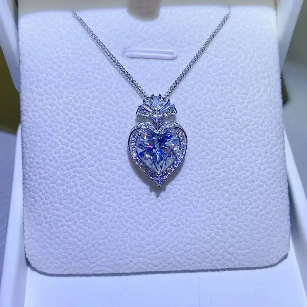 3 Carat Moissanite 925 Sterling Silver Heart Pendant Necklace - SmileBen