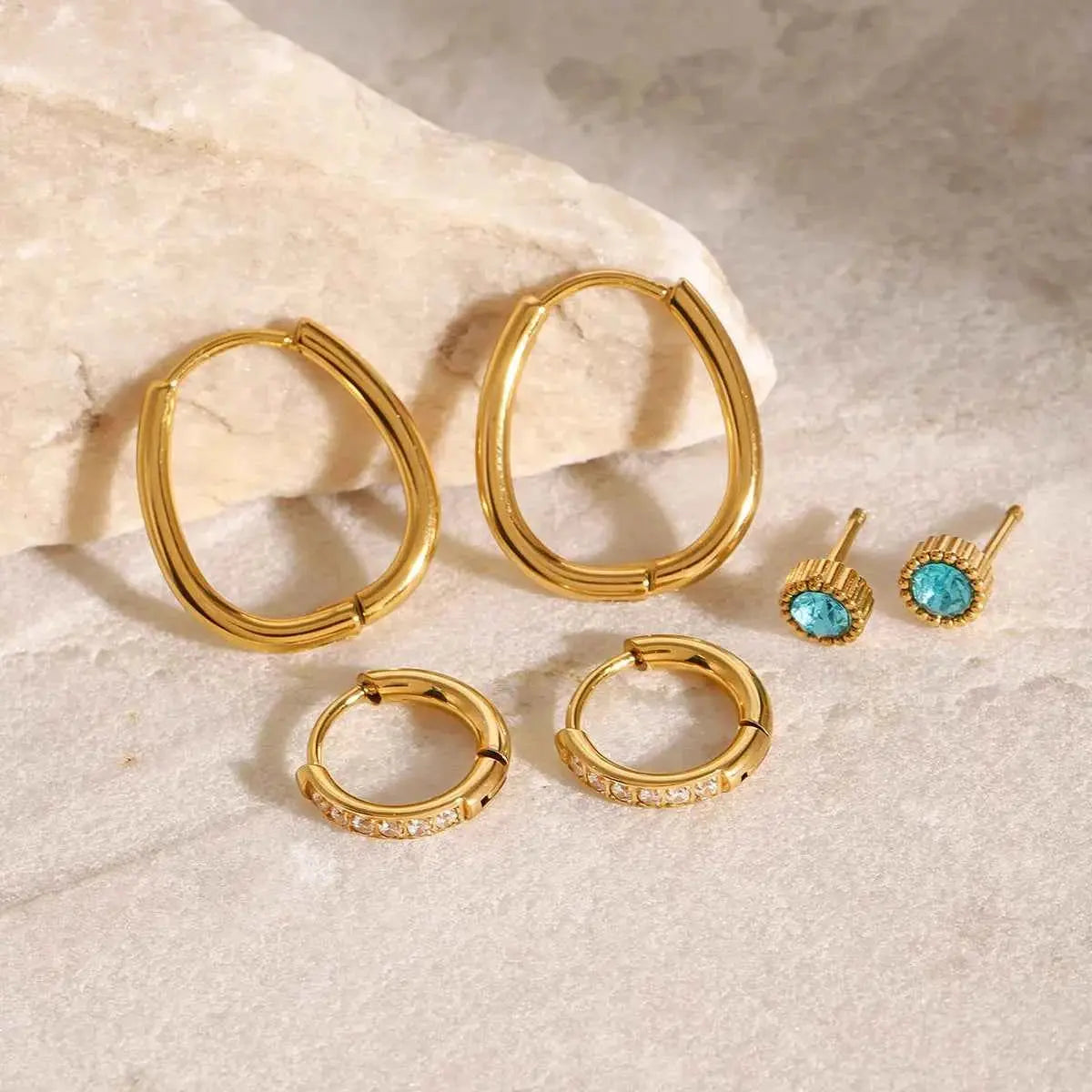 3-Piece 18K Gold-Plated Earrings
