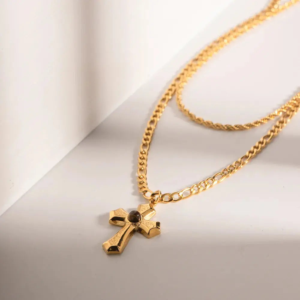 18K Gold-Plated Double Layered Cross Necklace - SmileBen