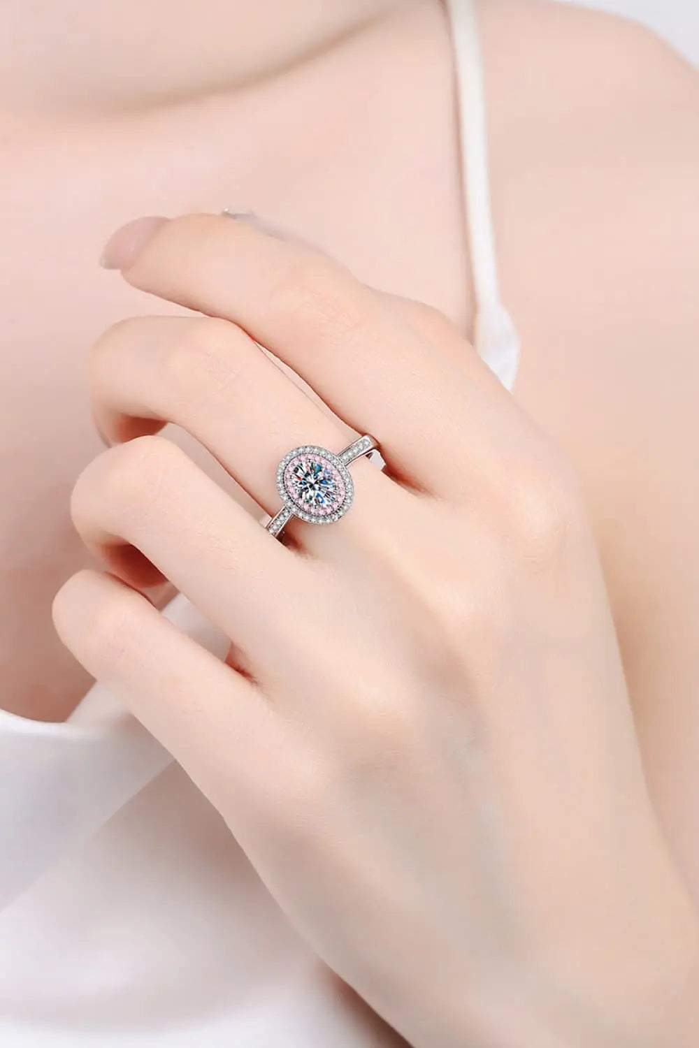 1 Carat Moissanite 925 Sterling Silver Halo Ring - SmileBen