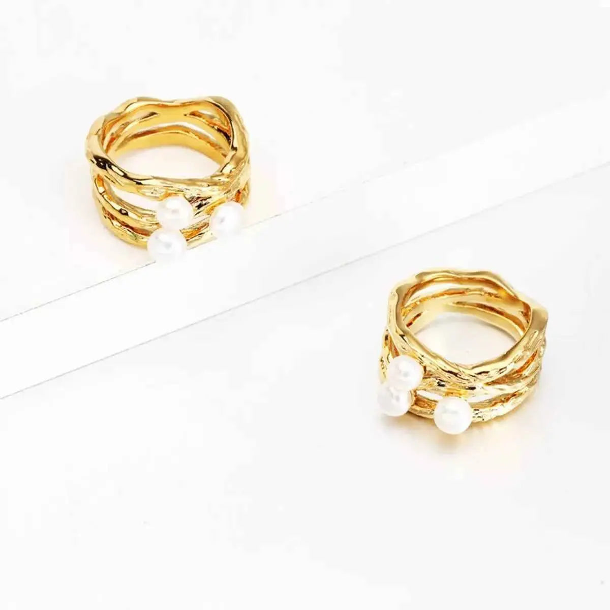 Synthetic Pearl 18K Gold-Plated Copper Ring