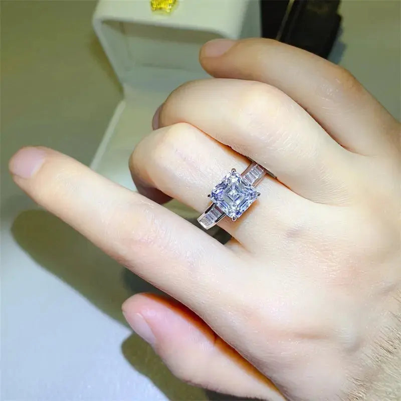 3 Carat Moissanite 925 Sterling Silver Square Shape Ring - SmileBen