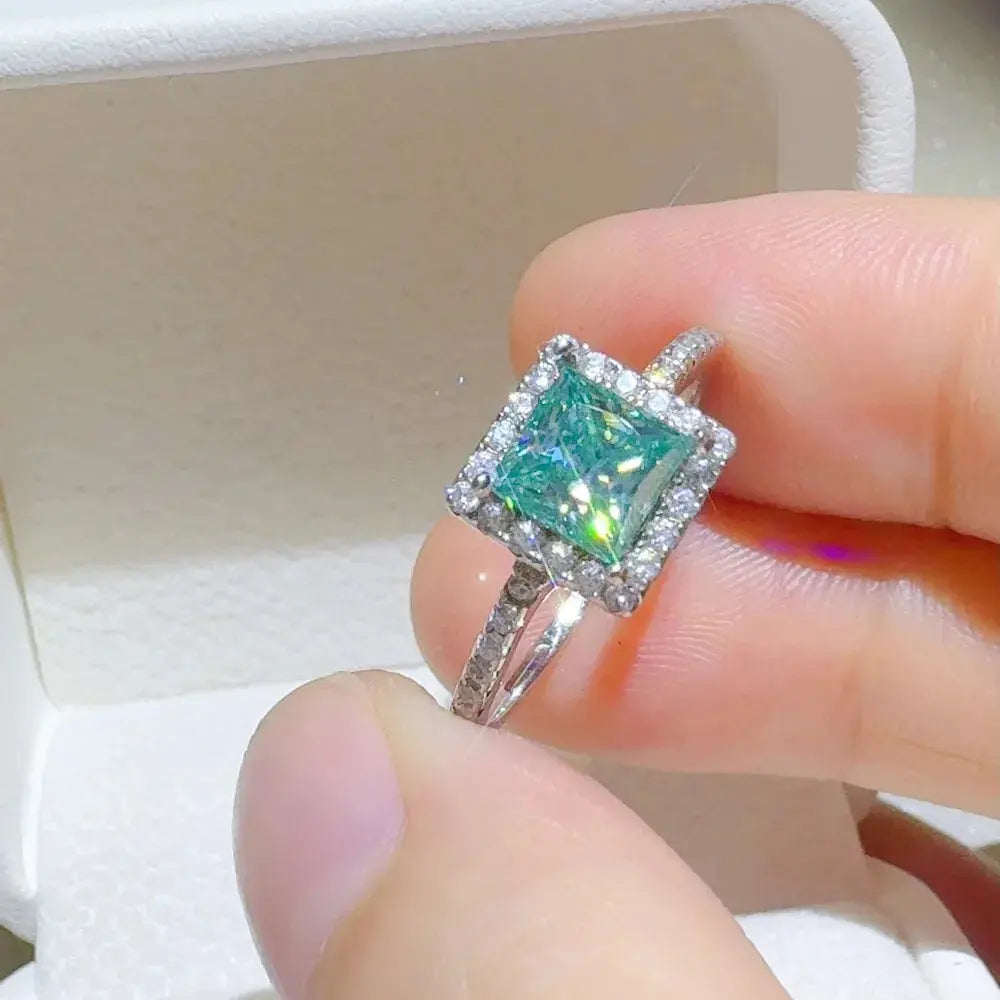 2 Carat 925 Sterling Silver Moissanite Square Shape Ring - SmileBen