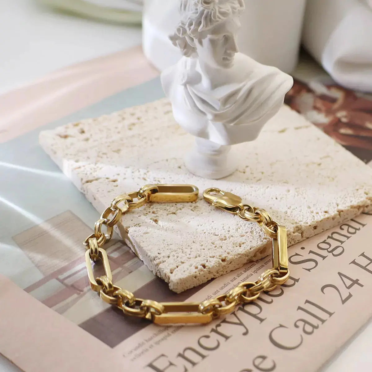 18K Gold-Plated Chunky Gold Chain Link Bracelet - SmileBen