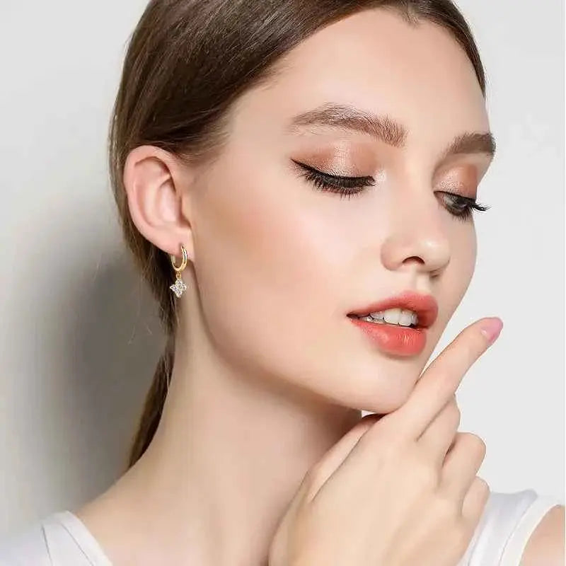 925 Sterling Silver Moissanite Hoop Drop Earrings - SmileBen