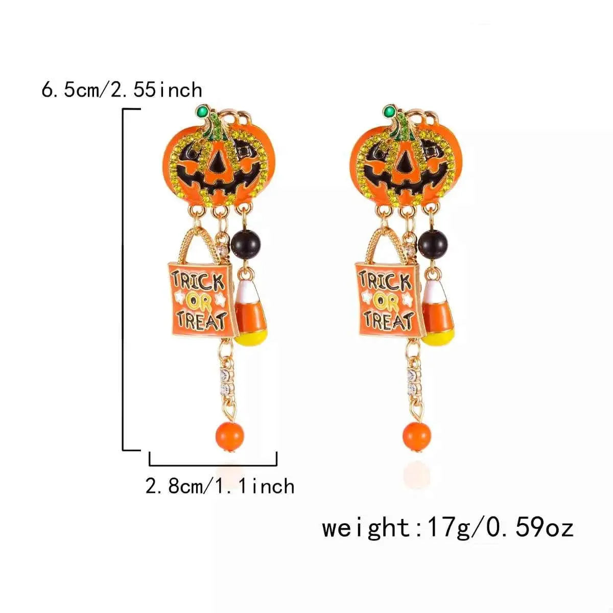 Halloween Rhinestone Pumpkin Drop Earrings