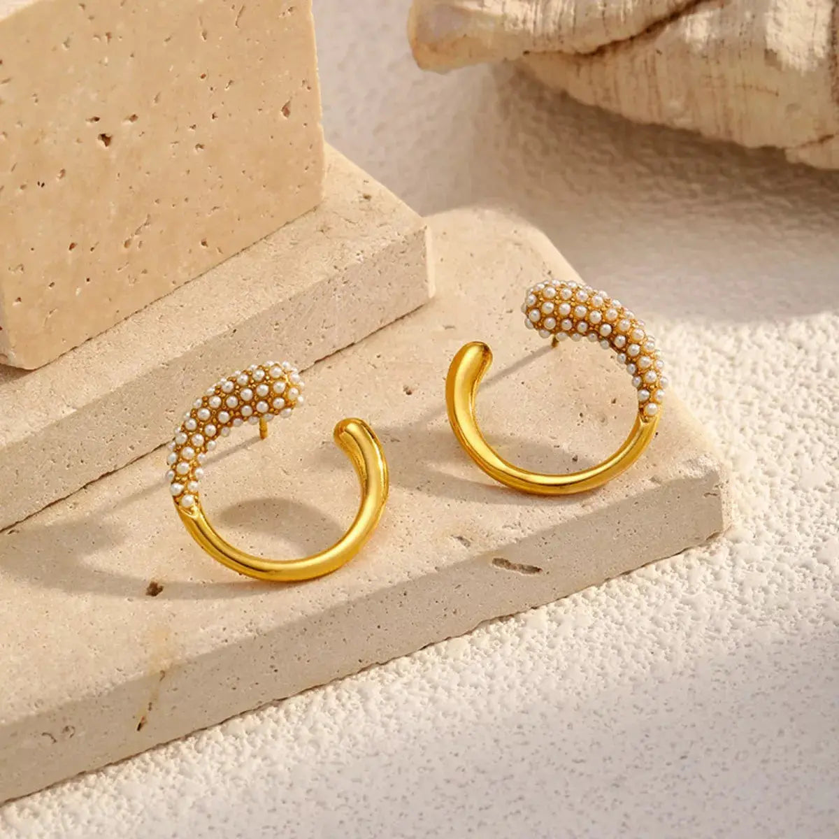Pearl-Accented C-Hoop Earrings - SmileBen