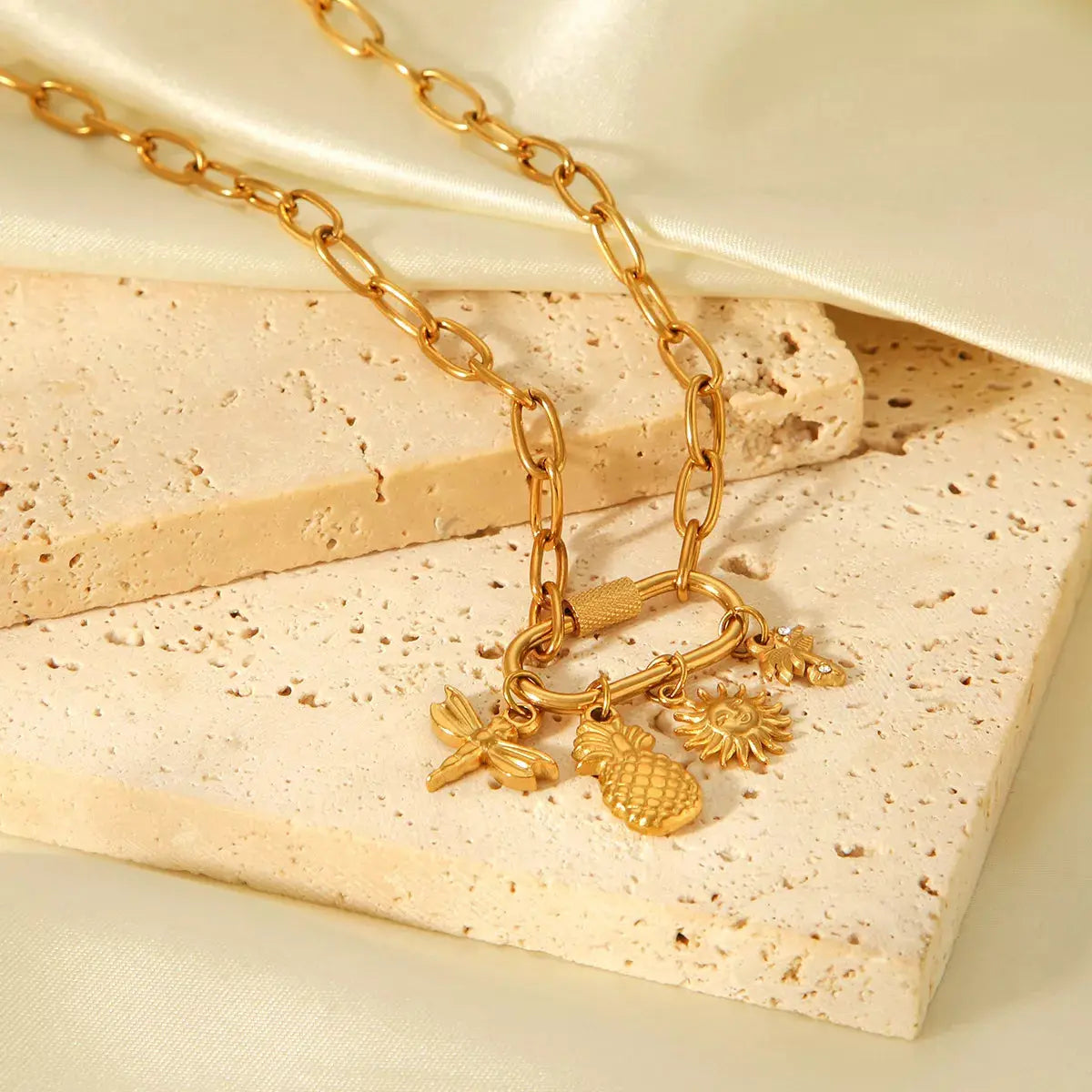 18K Gold-Plated Lock Chain Necklace - SmileBen