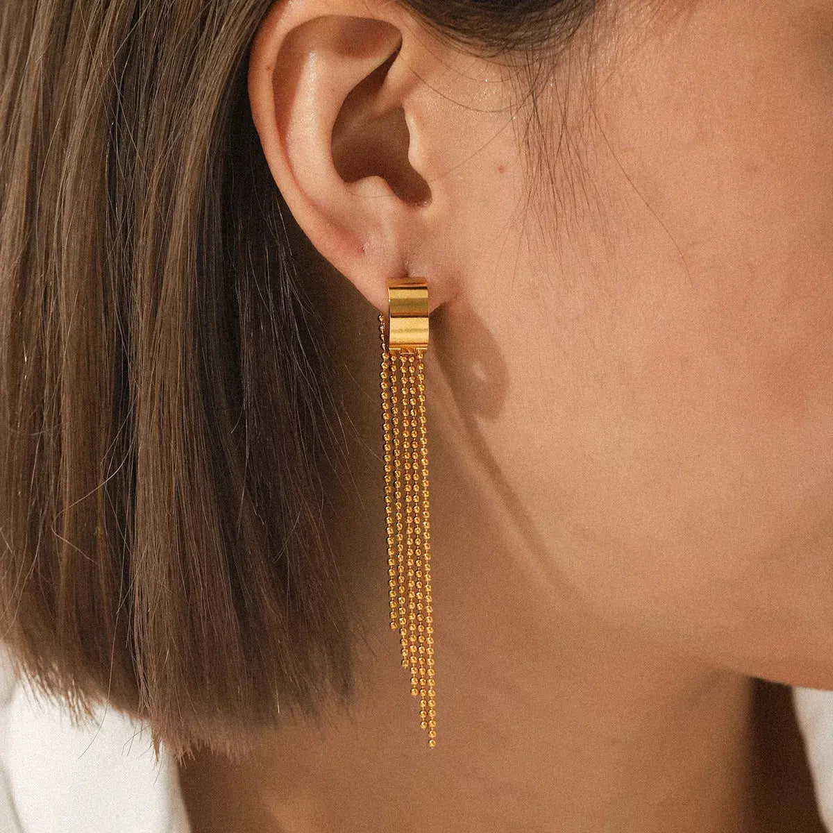 18K Gold-Plated Tassel Chain Earrings - SmileBen