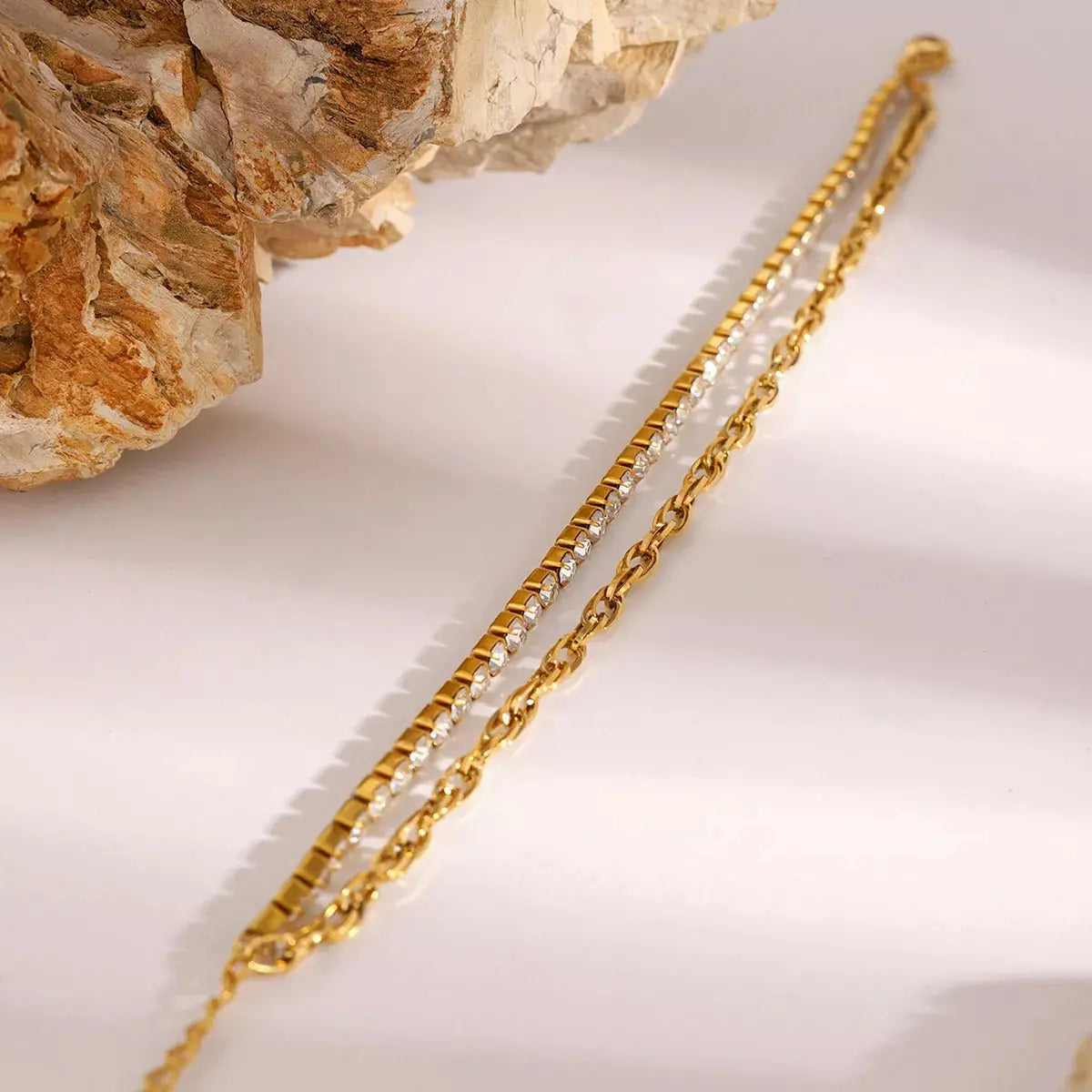18K Gold-Plated Rhinestone Double Layered Bracelet - SmileBen