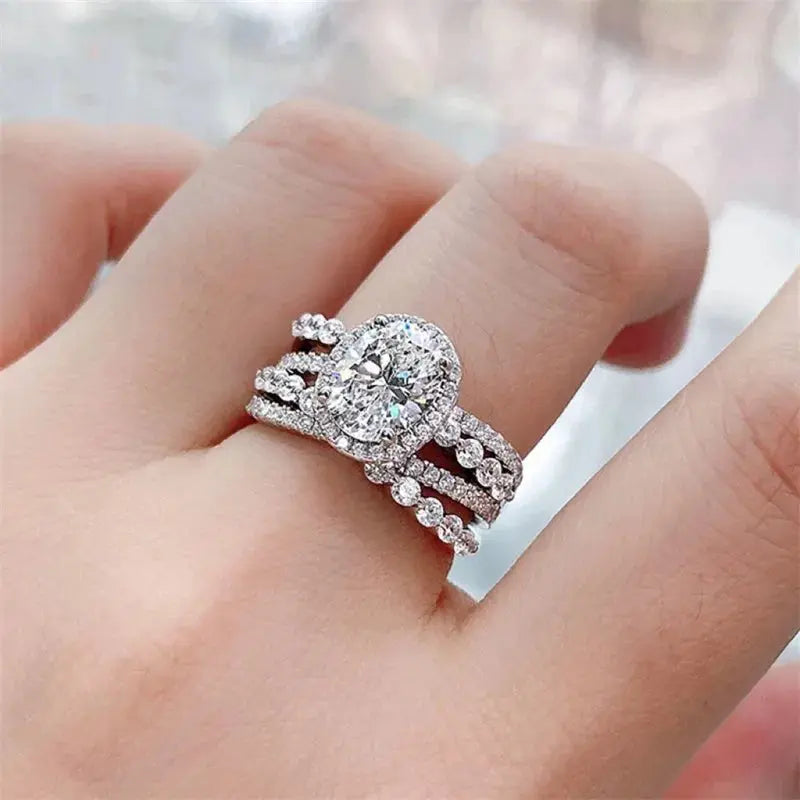 3 Carat Moissanite 925 Sterling Silver Layered Ring - SmileBen