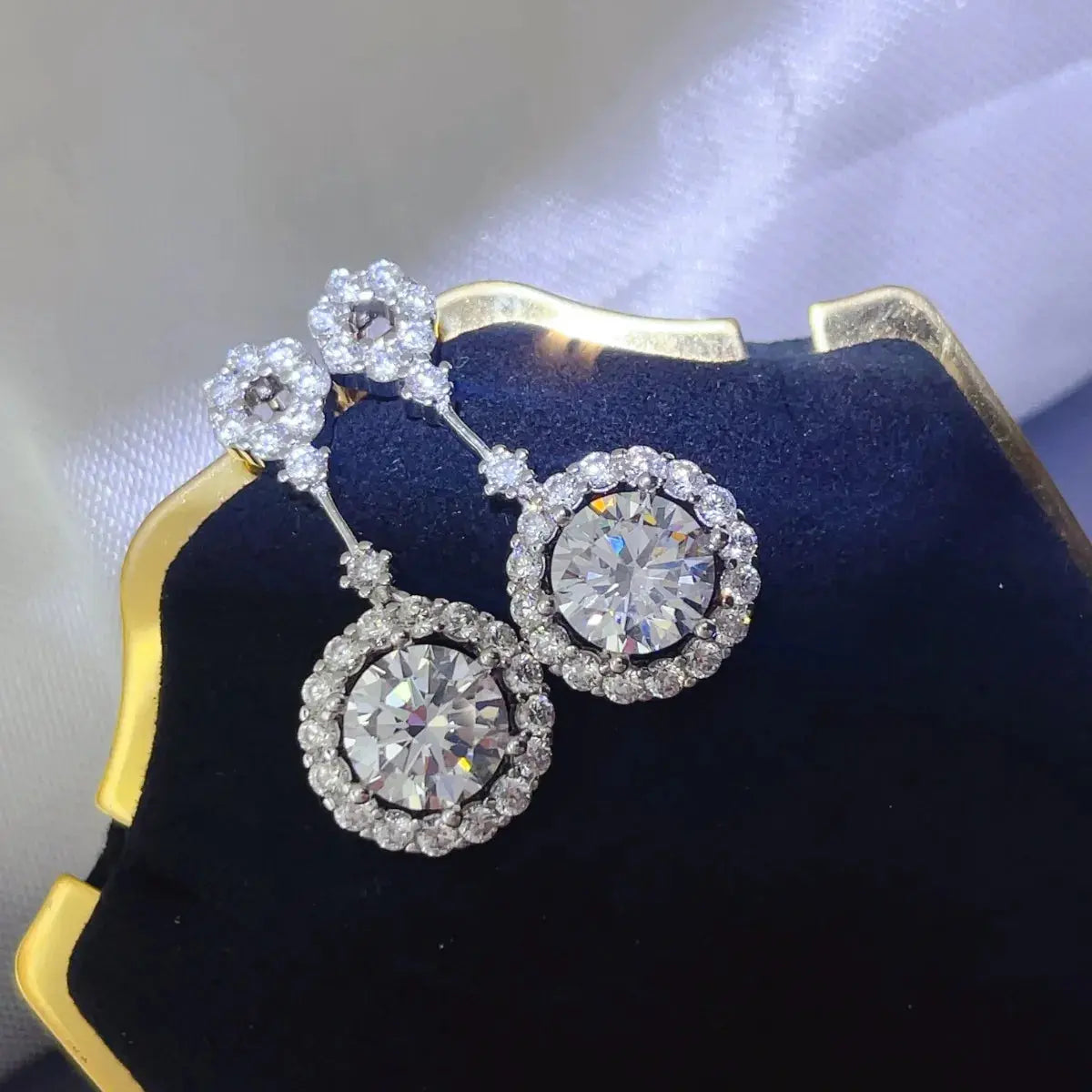 4 Carat Crystal Drop Dangle Earrings with Round Halo Design - SmileBen
