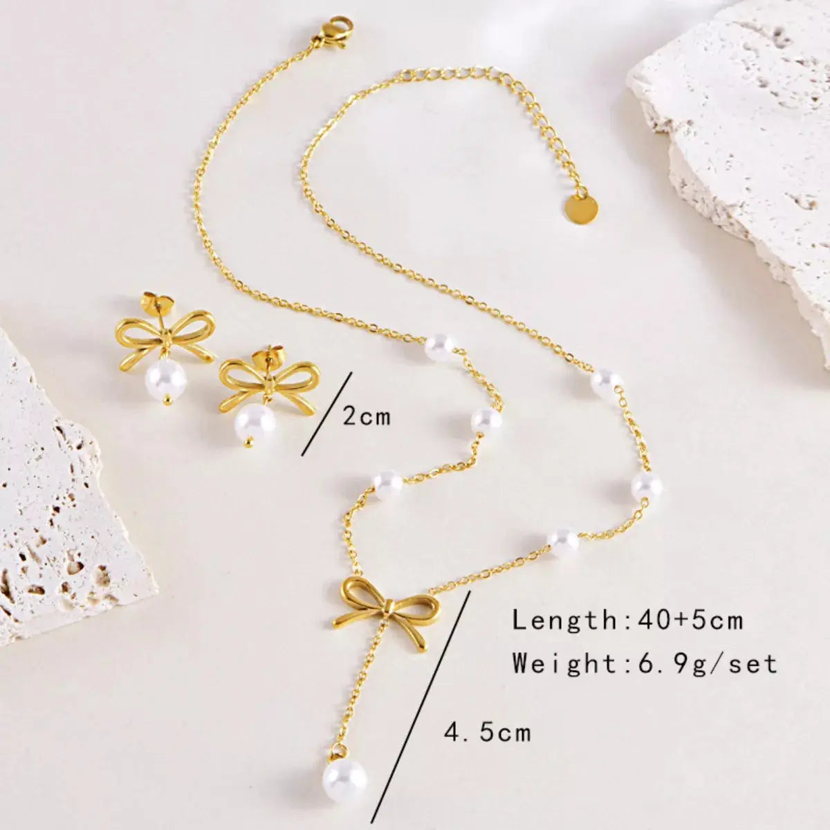 18K Gold-Plated Bowknot Pearl Jewelry Set - SmileBen