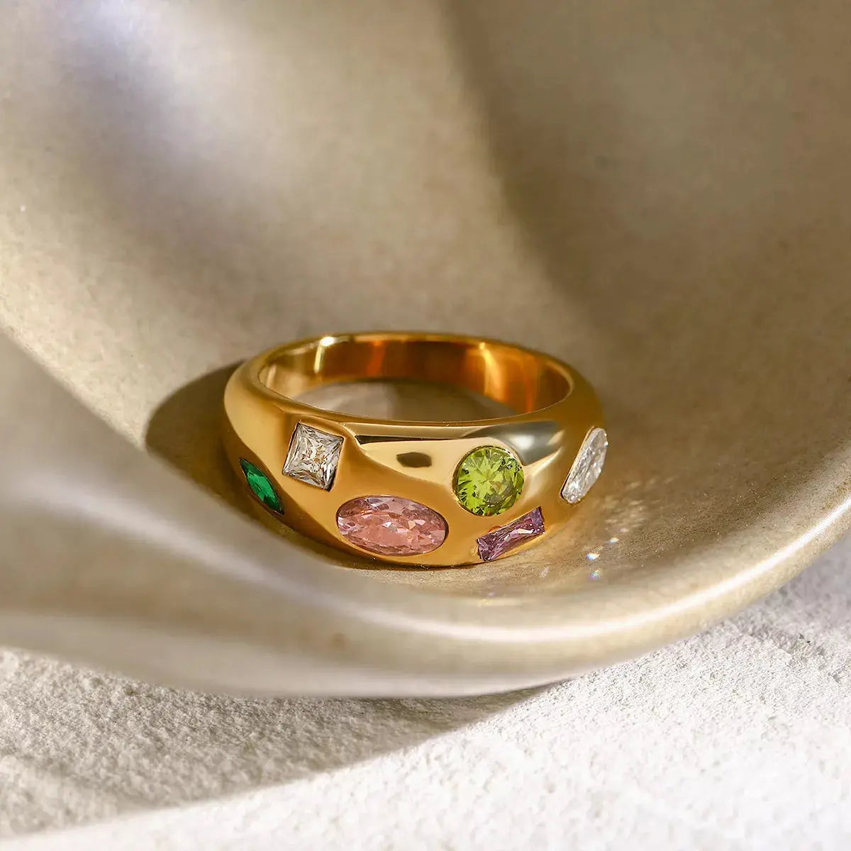 18K Gold-Plated Colorful Zircon Ring - SmileBen