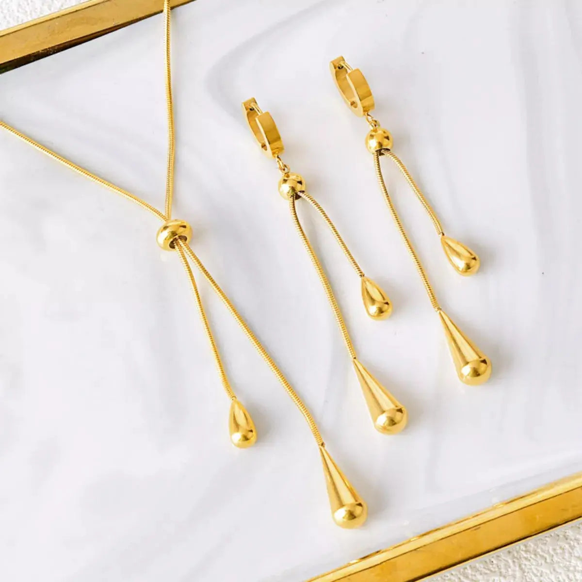 Teardrop Pendant Necklace and Earrings Jewelry Set - SmileBen