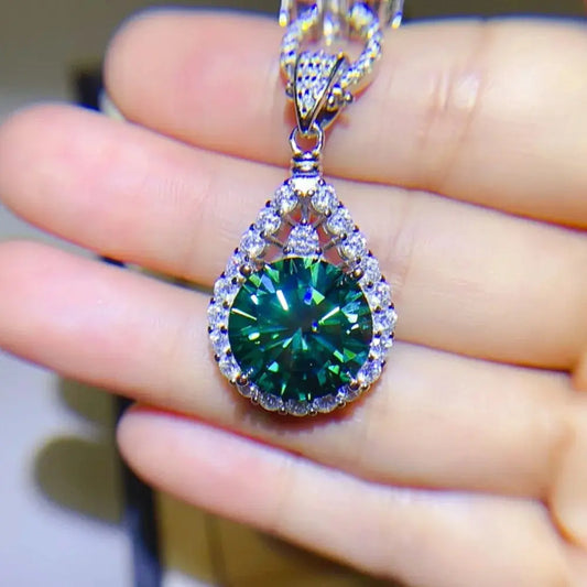 10 Carat Moissanite 925 Sterling Silver Teardrop Shape Necklace - SmileBen