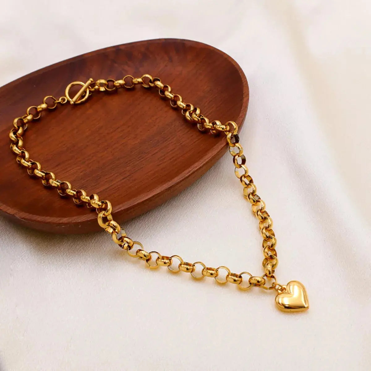 Heart Pendant Toggle Clasp Chain Necklace - SmileBen