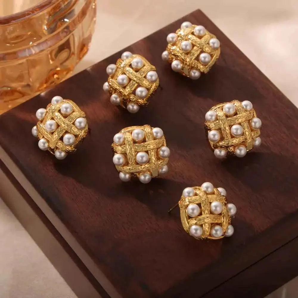 Copper Shell Pearl Stud Earrings - SmileBen
