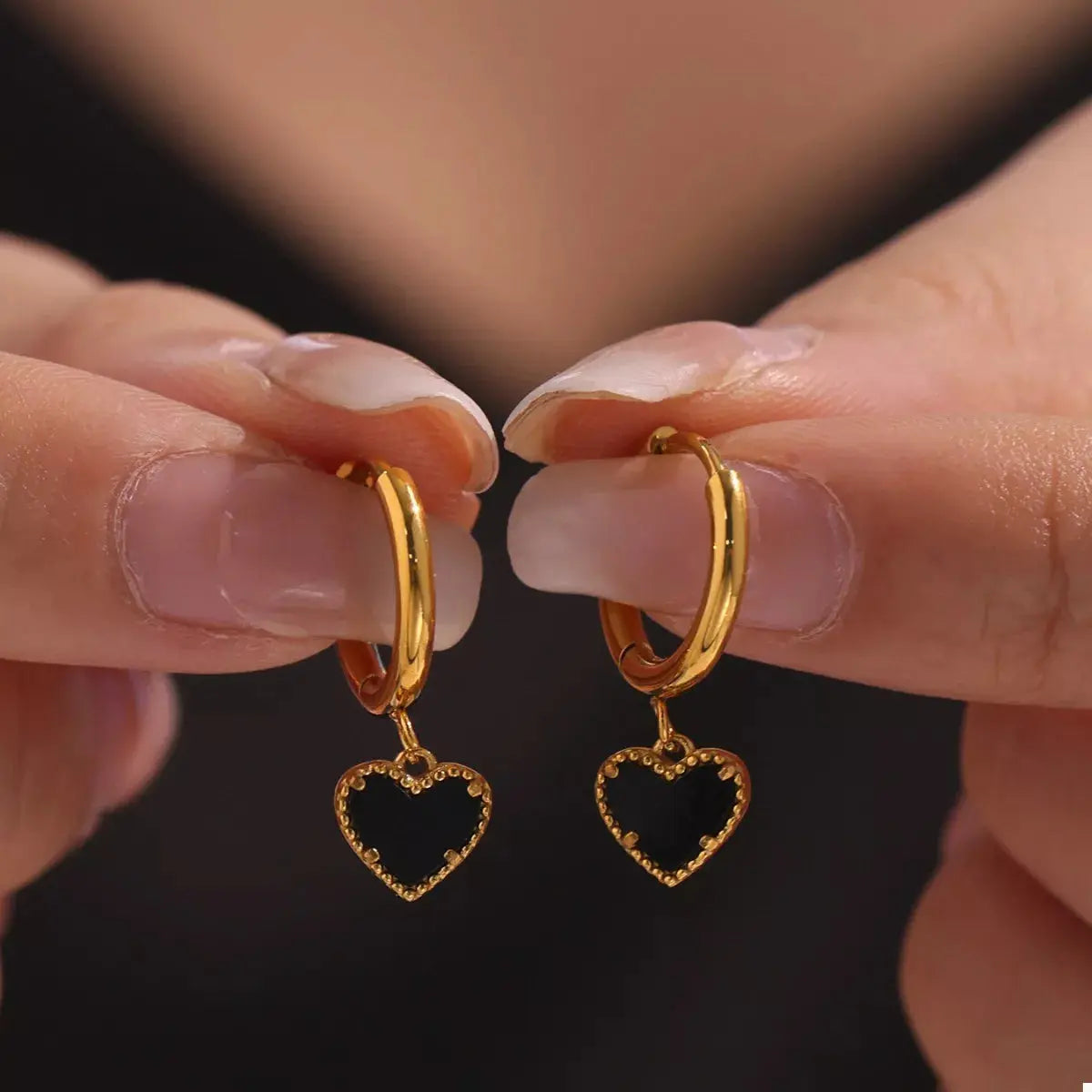 18K Gold-Plated Hoop Earrings with Heart Pendant - SmileBen